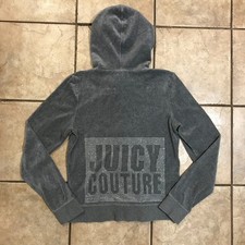 Women's Juicy Couture J Zipper Pull Rhinestone Back Full Zip Hoodie-Size L