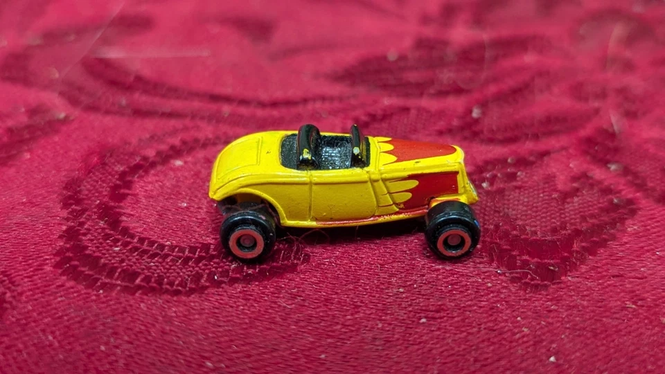 1998 Imperial micro machine yellow dragster hot rod yellow With red flames  - Image 2 of 4