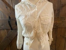 Antique Victorian Edwardian Blouse White Lace Shirtwaist Cotton 1900s Top