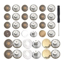   15Pcs Jean Buttons Replacement Kit for Loose Jeans, Heavy Duty Metal Snap