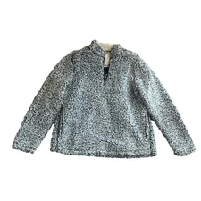 time and true blue and white fuzzy teddy quarter zip pull over sweater L 12/14