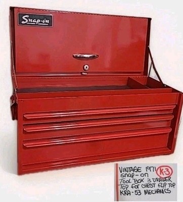Vintage 1971 Snap-On Tool Box 3 Drawer Top For Chest Flip Top KRA Vintage 1971 Snap-On Tool Box 3 Drawer Top For Chest Flip Top KRA