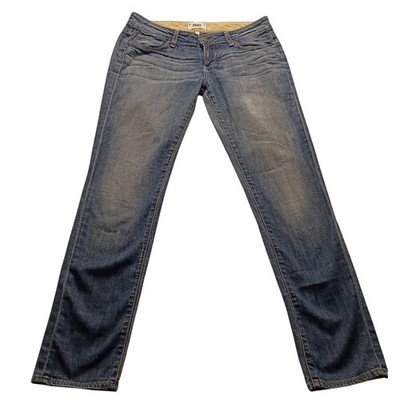 Paige Denim Women 25 Medium Wash Mid Rise Slim Leg Jeans Blue Whiskered 4376