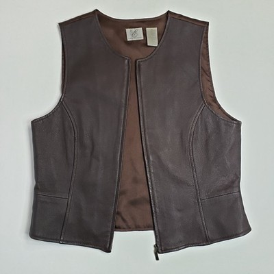 Emma James Brown Genuine Leather Vest Women Size 10/M Zip 80s 90s Vintage NWOT