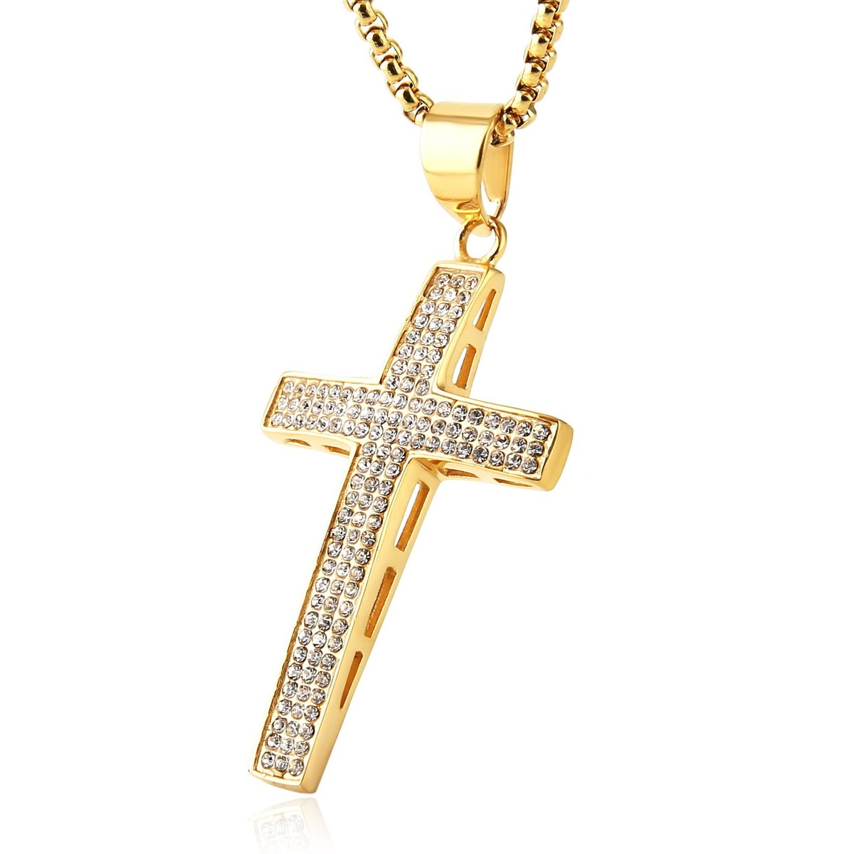 HZMAN Mens Iced Out Cross Cz Inlay Pendant 18k 2.0 inches x 1.27