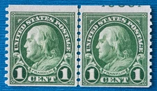 US Stamps Scott 597 1c Franklin Coil Joint Line Pair M/NH Post office fresh