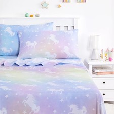 - Unicorn Bed Sheets for Girls, 4-Piece Sheets Set , Colorful Rainbow Unicorn...