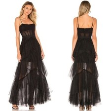 BCBGMAXAZRIA Size 2 Oly Corset Tulle Tiered Ruffle Trimmed Gown, Black