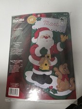 Bucilla Festive Santa and Kitty Felt Stocking Kit 18 inch 2004 85108