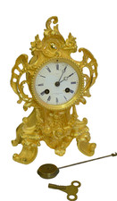 DENT Rococo Gilded ORMOLU Bell Striking 8-day French Mantel Clock Enamel Dial