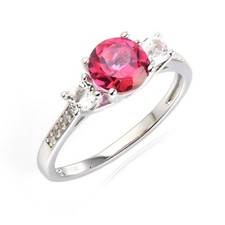 925 Sterling Silver Pink Topaz Women Three Stone Design Ring For Women Size 7