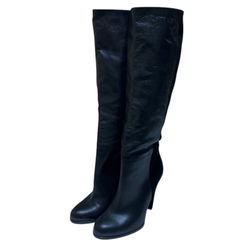 GUCCI Long Boots Shoes EU 37 US 7 Suede Leather Black Authentic