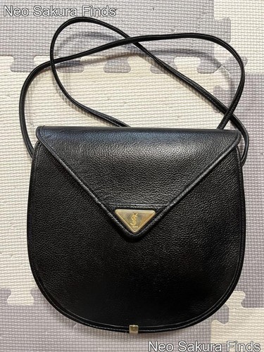 Yves Saint Laurent Shoulder Bag Leather Black Gold Women's Fashion