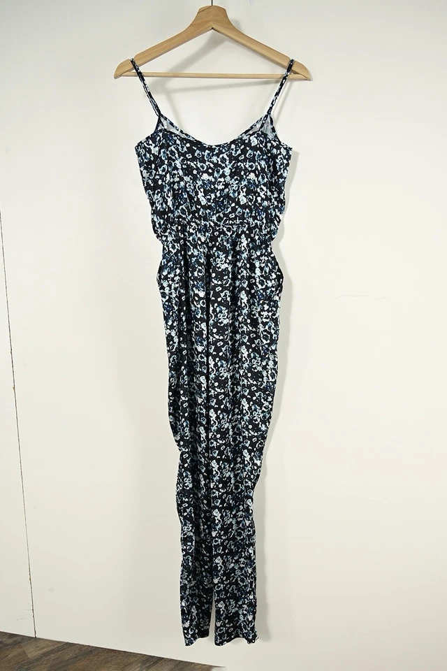 H&M Divided Women’s 6. Blue Floral Spaghetti Strap Jumpsuit - Image 2 of 4