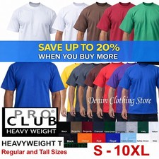 Pro Club Men's Heavyweight T-Shirt Crew Neck Plain Blank Short Sleeve Tee S-10XL