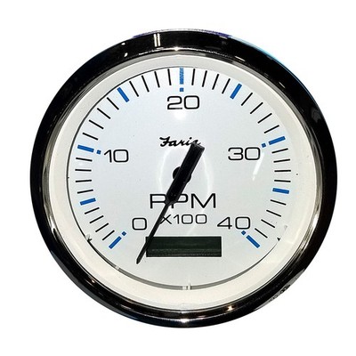 ''Faria Chesapeake White SS 4'''' Tachometer w/Hourmeter (4000 RPM) (Diesel)''