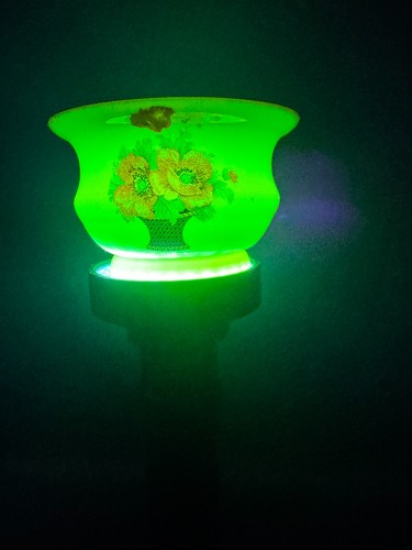 Uranium Glass Opalene Victorian Hand Painted Vase Poppy Basket Transfer Antique - Picture 6 of 20