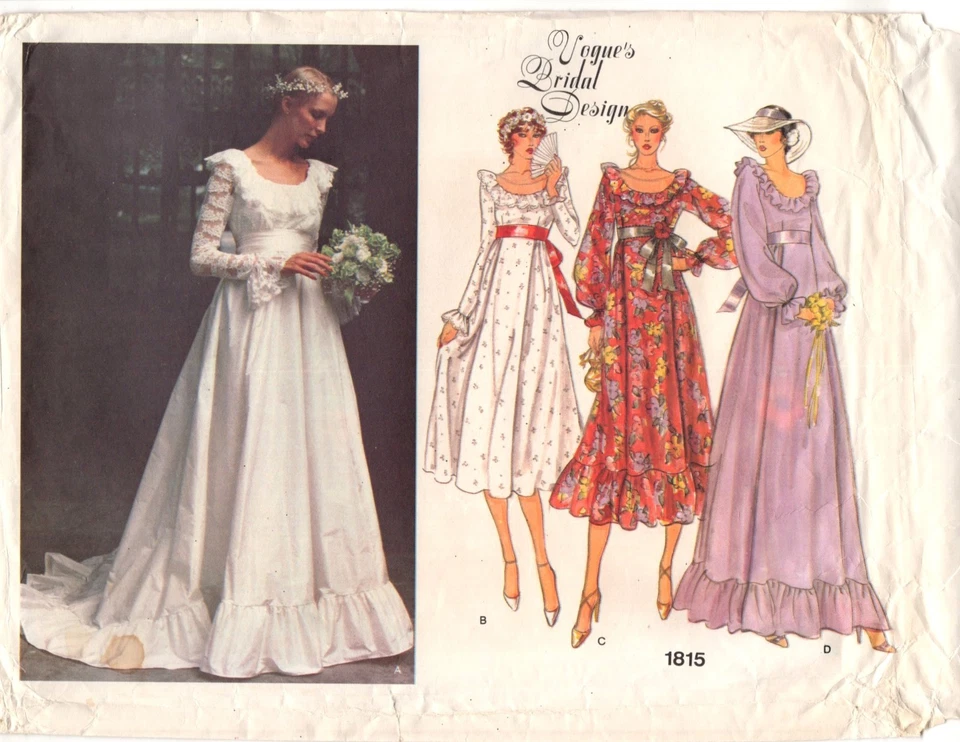 BRIDAL GOWN, Formal Dresses Ms. Sz. 10 VOGUE 1815 Sewing Pattern UNCUT '70-'80s - Image 3 of 4