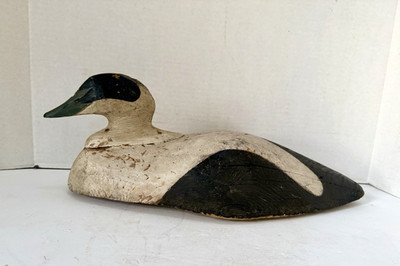Vintage Maine Coast Eider Duck Decoy, Solid Body, Tie Loop, Early, All Original