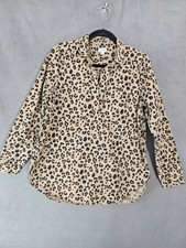 J Crew Womens Medium Popover Shirt Brown Cheetah Print Long Sleeve