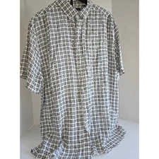 Mens Saks Fifth Avenue Plaid Short Sleeve Button Up Shirt Linen Blend XL