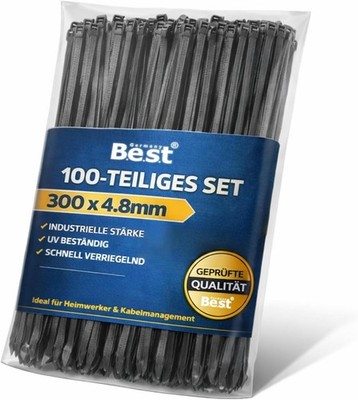 Kabelbinder 300mm 4,8mm Schwarz   100 Stück   Reißfest & UV-beständig Stabil