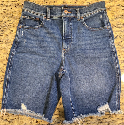 Express Size 26 / 2 R High Rise Bermuda Shorts ~ Womens Cut Off Denim Jean Short