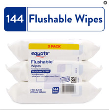 Equate Flushable Wet Wipes, Fragrance Free, 144 Wipes 3 Pack 