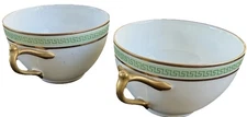 Delinieres & Co Limoges France ANTIQUE Double Handle Bouillon Cups (2) Greek Key