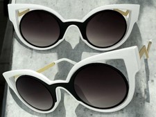 Classic Funky Vintage Retro Cat Eye Party Raver SUN GLASSES Unique White Frame