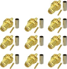 10Pcs SMA Female Bulkhead Crimp Connector Gold-Plated for RG316 RG174 Cable