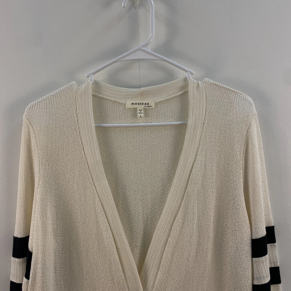 Suéter Top Cárdigan Monteau Mujer Grande Crema Cuello en V Botón Algodón Foto 2 de 4