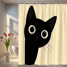 Funny Black Cat Shower Curtain for Kids Bathroom Decor