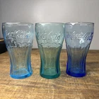 Vintage Coca-Cola Embossed Colored Glasses Set of 3 Blue Green Coke Tumblers