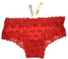 Victoria's Secret Women's Panty XS Red Tease Mesh Lace-trim Cheeky Panty NEW