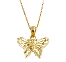 Solid 10K Gold 0.62" Butterfly Charm Pendant or  0.8mm Cable Necklace  - C1002