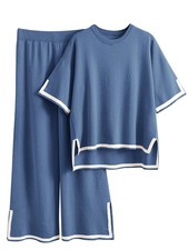 Womens Plus Size Lounge Sets 2 Piece Outfits Short Sleeve Pullover Tops Wide ...