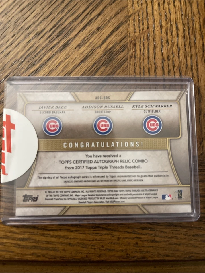 Camiseta 2017 Topps Kyle Schwarber Baez Russell autógrafo coche #D/18 Chicago Cubs Foto 2 de 2