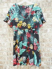 Shein Floral Tropical Dress Size 0XL Ruffle Sleeve Elastic Waist V Neck Colorful