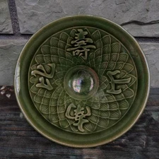 Green Glaze Carved Longevity Dragon Tea Bowl Antique Style Wine Cup Collectible