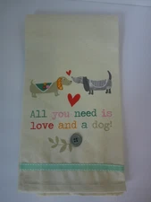 Cooksmart England 100% Cotton Kitchen Tea Towel Dachshund Dog Love Heart Button