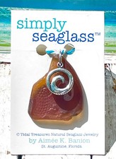 FREE SHIP  CORD - Authentic Brown Seaglass Necklace with Swirl Wave Charm 