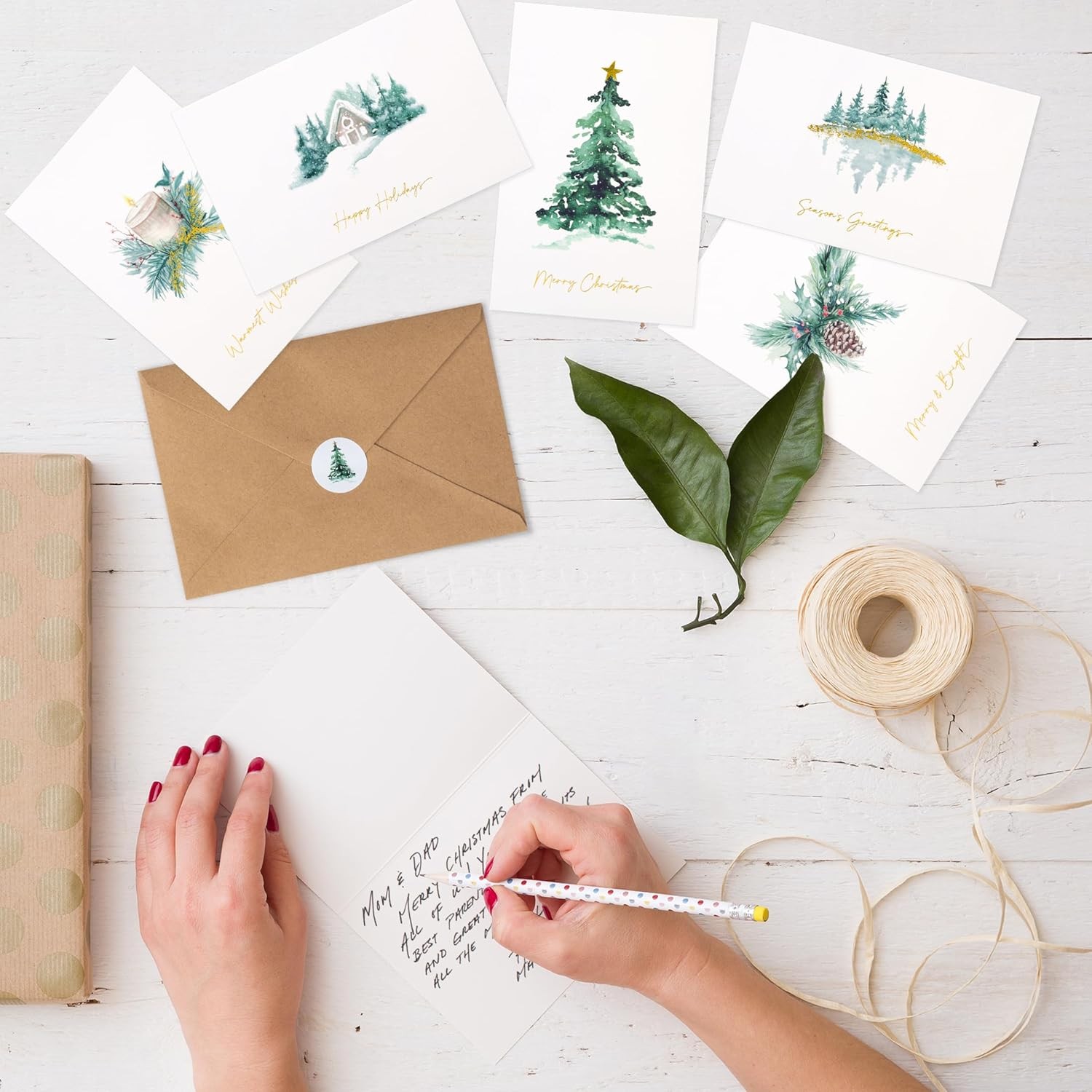 ZICOTO Beautiful Christmas Cards Set of 20 with Watercolor Designs - Incl. Bulk 