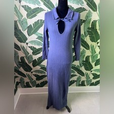 Free People Beach Womens Blue Moonlight Maxi Ribbed Knit Long Sleeve Dress Small