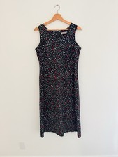 Vintage 90s Kathie Lee Black Floral Midi Dress 8