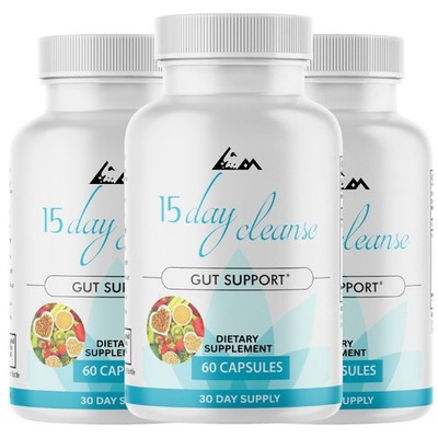 15 Day Cleanse Supplement Support for Cleansing and Gut Detox - 3 Bottles