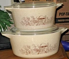 2 VINTAGE PYREX FOREST FANCIES MUSHROOM COVERED CASSEROLE DISHES 475B & 474B