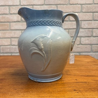 Antique Blue White Red Wing Stoneware Salt Glaze Lily Pitcher Yellowware As-Is
