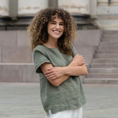 Pure Linen Short Sleeve Blouse Top T-Shirt for Summer