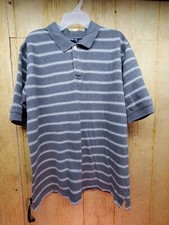 Cherokee Mens Size M Gray Striped Polo Shirt Knit Cotton Short Sleeve Collared